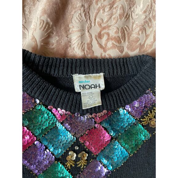 Vintage 80s rainbow mermaid scale style beaded sweater size large - Picture 6 of 6